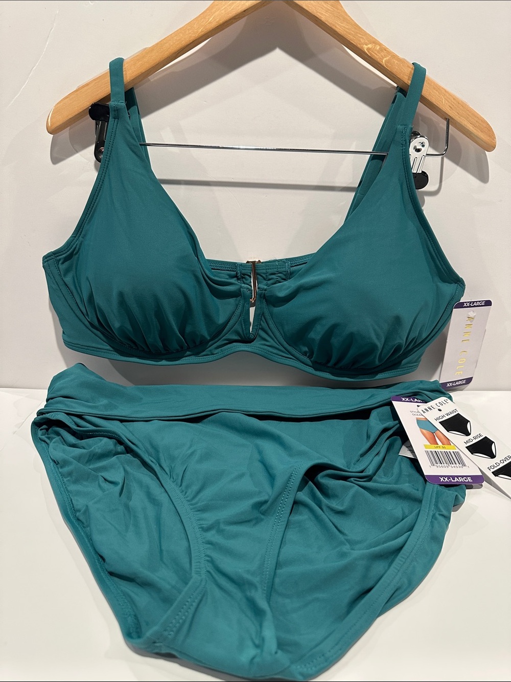 NWT Ann Cole Two Piece Bikini Bathing Suit w/ adj. Bra Strap and fold down waist